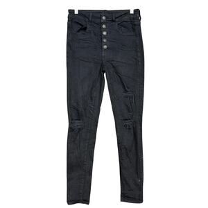 American Eagle Womens Jeans Black Denim Distressed Super High Rise Jegging 6